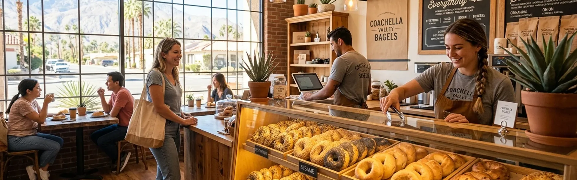 Fresh bagels on display at a Coachella Valley bakery